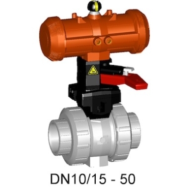 +GF+230型氣動球閥 PVC-C FC(常關) 帶手動應急手柄 氣動球閥