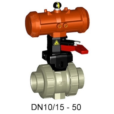 +GF+231型氣動(dòng)塑料球閥 FC(常關(guān)) 帶手動(dòng)操作手柄 氣動(dòng)球閥